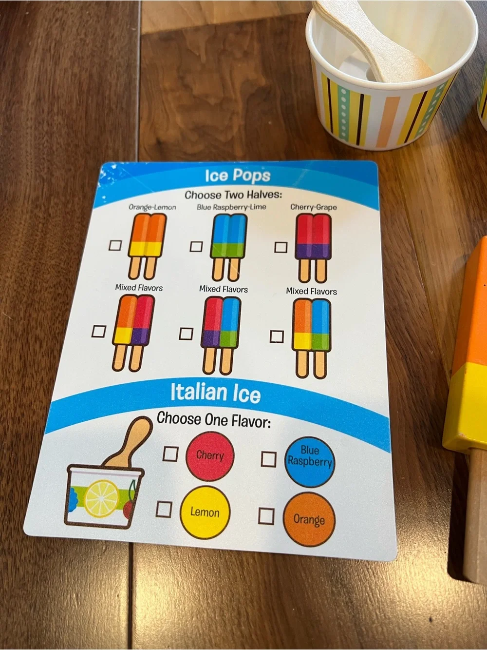 Melissa and Doug frozen treat set.